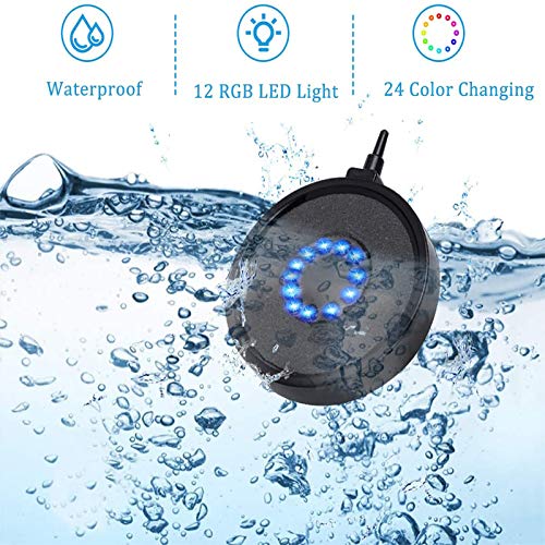 LEDGLE Acuario Aire Piedra, Burbujas Acuario Luces Sumergibles para Peces, RGB Iluminación Luz del Acuario Cambio de Color Automático 24 Decoración de LED Luces Sumergibles con Filtro para Burbujas