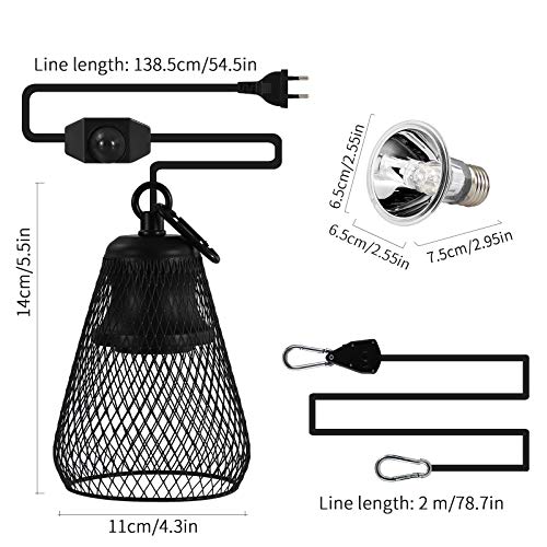 LEDGLE Lampara Tortuga, Luz Reptiles, Lampara Calor Tortugas, E27 Luz 50W 75W con Clip, 360° Giratoria, Luz Tortuga para Lagartos, Anfibios, Serpientes, Camaleones, Terrarios, Tortugas de Agua