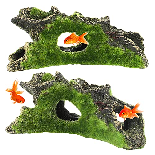 Ledoo 2 Piezas Decoración de Árbol de Acuario Decoración de Árbol de Acuario Adorno de Hábitat Natural Decoración de Árbol de Acuario de Resina con Orificio para Esconder Peces (15 * 5 * 7 cm)