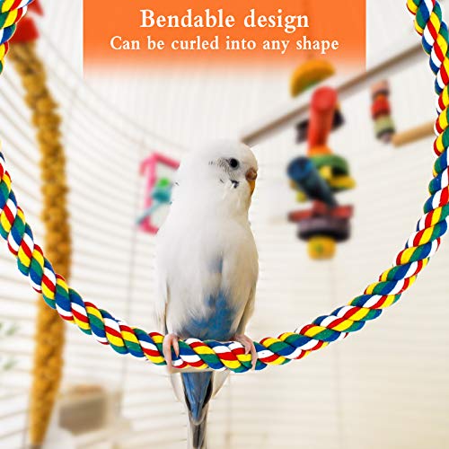 Ledoo Percas de Cuerda para pájaros Juguete de Pájaro Bungee Cuerda Perca de Cuerda en Espiral para Pájaros Percha en Espiral Columpio de Algodón Colorido con Campana (100 cm)