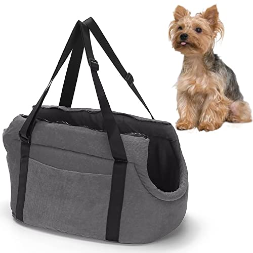 LeerKing Bolsa de Transporte para Perros y Gatos Transportín de Viaje de Pana para Mascotas, Gris L