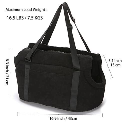 LeerKing Bolsa de Transporte para Perros y Gatos Transportín de Viaje de Pana para Mascotas, Negro L