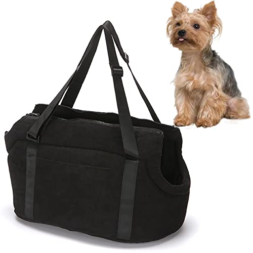 LeerKing Bolsa de Transporte para Perros y Gatos Transportín de Viaje de Pana para Mascotas, Negro L