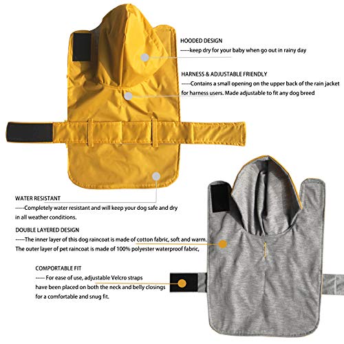 LeerKing Chubasquero para Perros Chaqueta para Lluvia Impermeable Mascota Perro con Capucha Resistente al Agua Abrigo de Invierno para Perros Pequeños y Medianos, Amarillo S