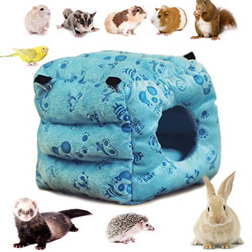 LeerKing Hamaca para Vellón de Animales Pequeños Nido de Hámster Esponjoso Colgante Cama para Jaula de Mascotas Columpio con Cadena de Metal para Rata, Ardilla, Erizo, Chinchilla, Loro, Azul L