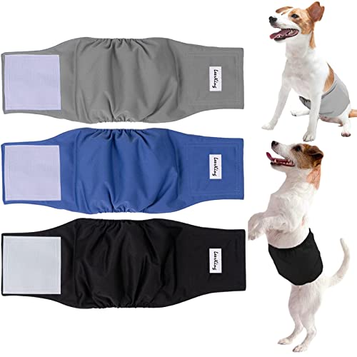 LeerKing Pañales para Perros Paquete de 3 para absorbentes Lavable Bragas Incontinencia Bandas Todas Las Razas Perros Machos L