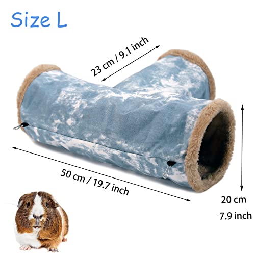 LeerKing tierno túnel Animales pequeños Jugar túnel 3 Tubos Lona Plegable Interior Felpa túnel con Ganchos para Conejillos de Indias Hurones Chinchillas hámsters roedores erizos Talla Grande Azul