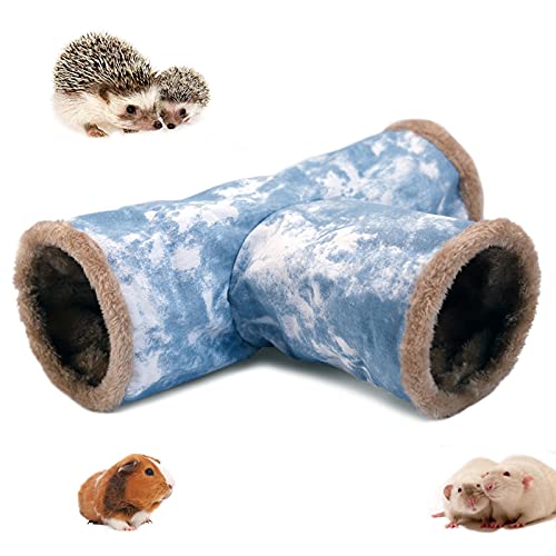 LeerKing tierno túnel Animales pequeños Jugar túnel 3 Tubos Lona Plegable Interior Felpa túnel con Ganchos para Conejillos de Indias Hurones Chinchillas hámsters roedores erizos Talla Grande Azul