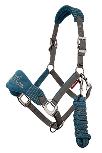 LeMieux Vogue Fleece Headcollar and Leadrope Cabecera, Unisex, Pavo Real/Gris, Plein