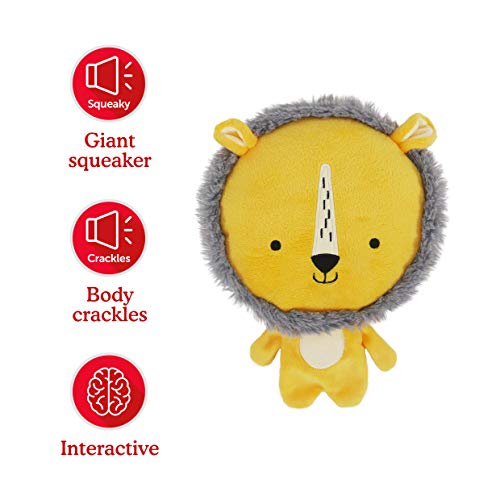 Leo Lion, Juguete Interactivo de Peluche para Perro con chirriador Gigante y Cuerpo Arrugado, Color Amarillo