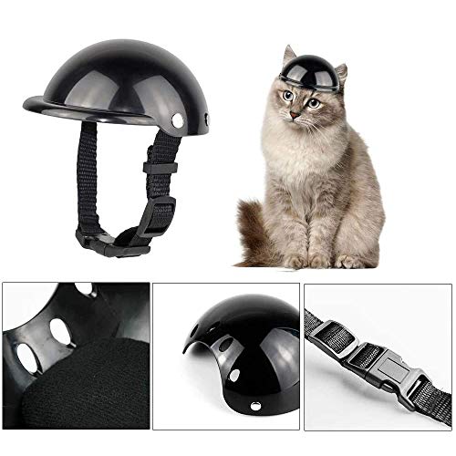 Lepidi Casco de Perro para Motocicleta, Casco para Mascotas, Casco para Perros, Universal El Plastico Ajustable Casco de Moto para Perro para Perros Medianos, Perros Pequeños, Gatos (Negro)