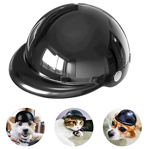 Lepidi Casco de Perro para Motocicleta, Casco para Mascotas, Casco para Perros, Universal El Plastico Ajustable Casco de Moto para Perro para Perros Medianos, Perros Pequeños, Gatos (Negro)