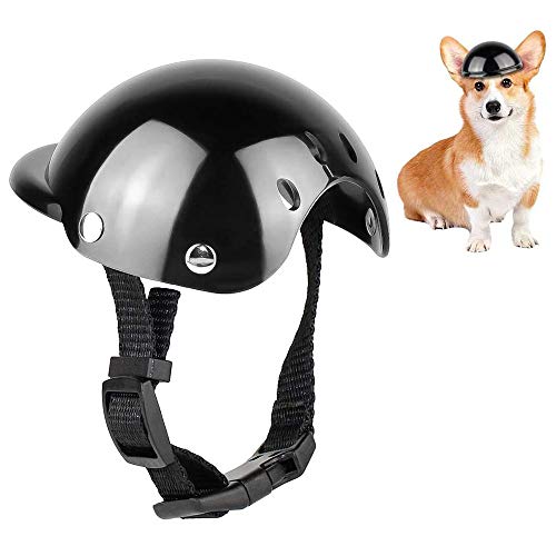 Lepidi Casco de Perro para Motocicleta, Casco para Mascotas, Casco para Perros, Universal El Plastico Ajustable Casco de Moto para Perro para Perros Medianos, Perros Pequeños, Gatos (Negro)