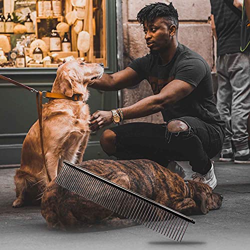 LERANXIN Peines para mascotas, peine de aseo de mascotas negro, peine de dientes redondeados hecho de acero inoxidable duro, apto para todo tipo de mascotas de pelo largo y pelo corto