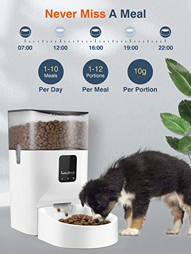 Lewondr 7L Comederos Automáticos para Mascotas, 2.4G WiFi Dispensador de Comida para Gatos Perros con Control Remoto de App Grabación de Voz y Temporizador Programable hasta 10 Comidas al Día, Blanco