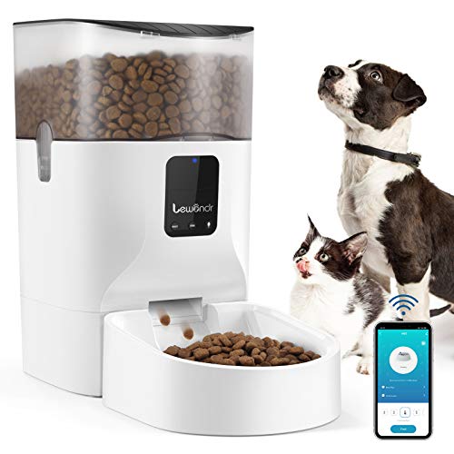 Lewondr 7L Comederos Automáticos para Mascotas, 2.4G WiFi Dispensador de Comida para Gatos Perros con Control Remoto de App Grabación de Voz y Temporizador Programable hasta 10 Comidas al Día, Blanco