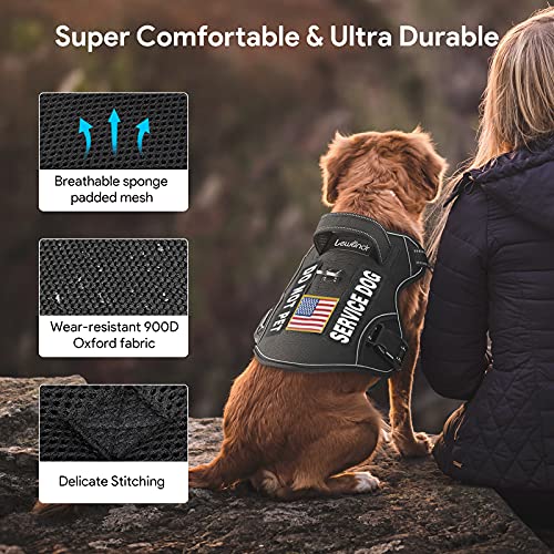 Lewondr Arnés para Perros, Chaleco para Perro Grande Mediano Pequeño Ajustable sin Tirón con Línea Reflectante, Tela Oxford Transpirable Acolchado, Correa de Servicio Entrenamiento Trabajo, M, Negro