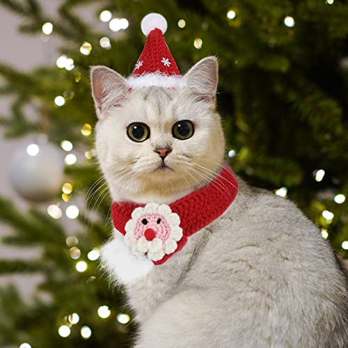 Lewondr Disfraz para Mascotas de Navidad, Sombrero y Bufanda de Reno, Ropa Navideña para Gatos Perros Tejido de Felpa para Animales Pequeños Grandes Trajes Divertidos para Festival, Talla S, Rojo