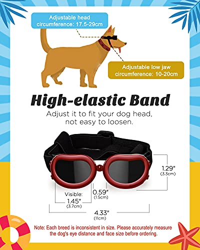 Lewondr Gafas de Sol para Mascota, Anteojos Anti-Ultravioleta Niebla Polvo, Correa Ajustable, Gafas Protectoras para Perro Pequeño Fiesta Playa Viajar Tomar Fotos, Decoración de Navidad, Rojo Oscuro