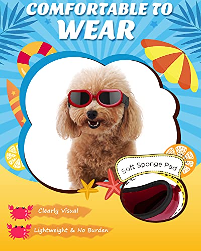 Lewondr Gafas de Sol para Mascota, Anteojos Anti-Ultravioleta Niebla Polvo, Correa Ajustable, Gafas Protectoras para Perro Pequeño Fiesta Playa Viajar Tomar Fotos, Decoración de Navidad, Rojo Oscuro