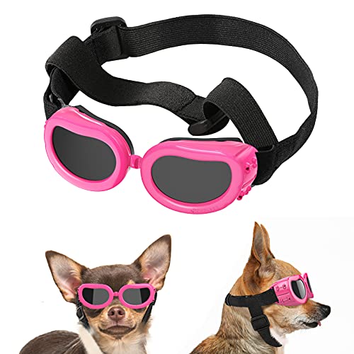 Lewondr Gafas de Sol para Mascotas, Anteojos Anti-Ultravioleta Niebla y Polvo con Correa Ajustable Elástica, Gafas Protectoras para Perros Pequeños para Fiesta Playa Viajar Tomar Fotografías, Rosa