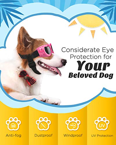 Lewondr Gafas de Sol para Mascotas, Anteojos Anti-Ultravioleta Niebla y Polvo con Correa Ajustable Elástica, Gafas Protectoras para Perros Pequeños para Fiesta Playa Viajar Tomar Fotografías, Rosa