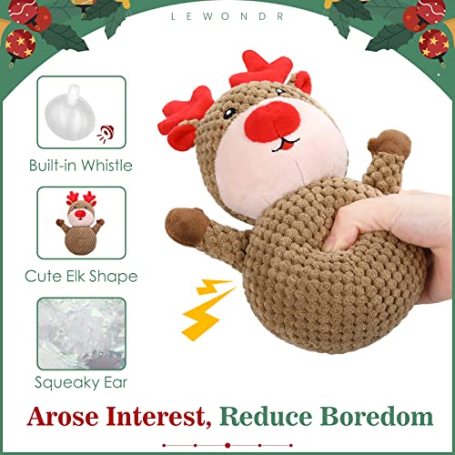 Lewondr Juguete para Perros, Juguete Interactivo de Peluche Cachorros con Sonido Chirriante, Forma de Reno Navideña Juego Mascotas Interior Duradero para Entrenamiento Masticar Fácil Limpiar, Marrón