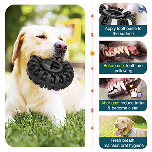 Lewondr Juguete Resistente a Mordeduras para Perros, Cepillo Dientes Limpieza Masticable Alimentador Fuga Caucho Juego Interractivo para Mascotas Grandes Medianos – Negro