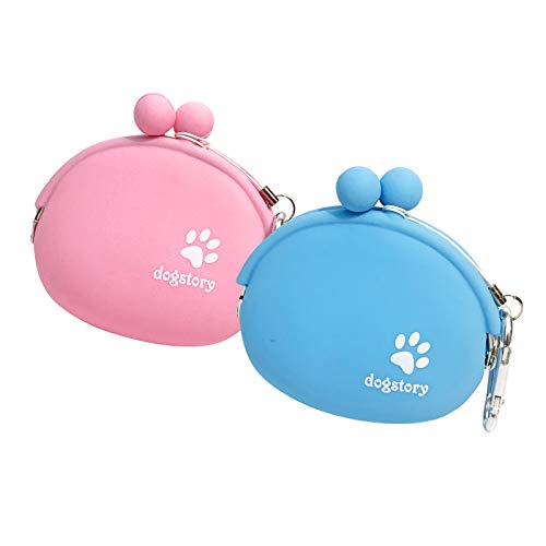 Lidiper 2 Piezas Bolsas de Comida Para Perros, Bolsa Premios Perro Bolsa de Comida para Perros de Silicona Bolsas de golosinas para Perros Bolsa de Entrenamiento Perros con Clip (Azul + Rosa)