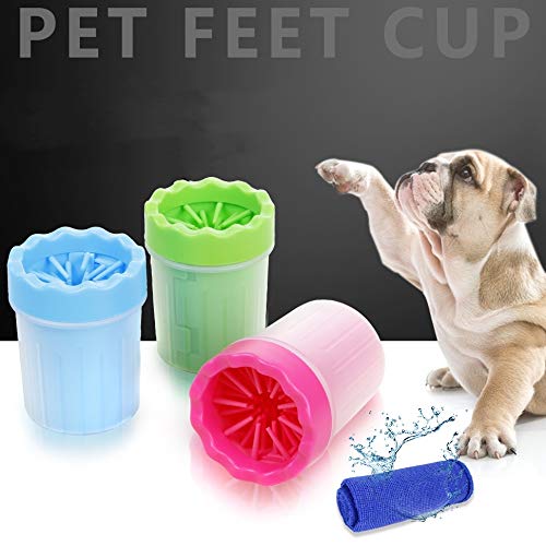 Limpiador de Huellas de Perro, Limpia Patas Perro Portátil,Lavadora de pies de Perro, Taza de Limpieza para Mascotas, Limpiador de Patas para Perro Gato con Toalla (green)