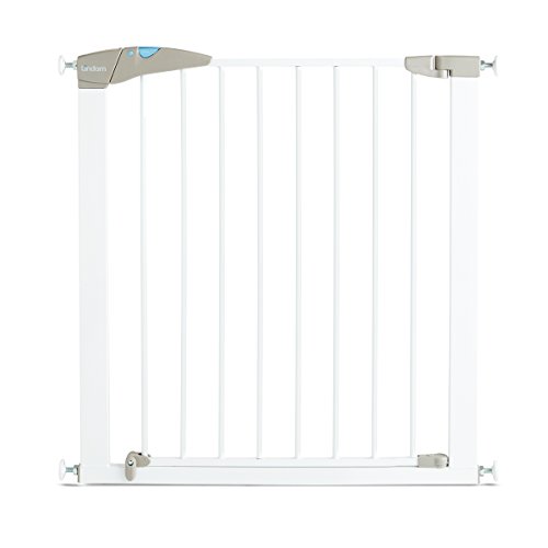 Lindam Barrera blanca de seguridad con puerta y ajuste a presión. 76-82 cm. Máximo 117cm con extensión