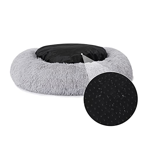 Lintimes - Cama para Perros con Forma de Rosquilla, para Gatos, con Suave Cojín Redondo, Resistente Al Agua, No Silp, para Gatos, con Autocalentamiento, Redonda 58cm, Gris