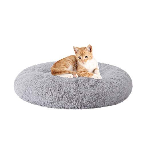 Lintimes - Cama para Perros con Forma de Rosquilla, para Gatos, con Suave Cojín Redondo, Resistente Al Agua, No Silp, para Gatos, con Autocalentamiento, Redonda 58cm, Gris