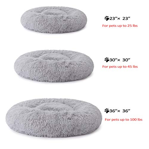 Lintimes - Cama para Perros con Forma de Rosquilla, para Gatos, con Suave Cojín Redondo, Resistente Al Agua, No Silp, para Gatos, con Autocalentamiento, Redonda 58cm, Gris