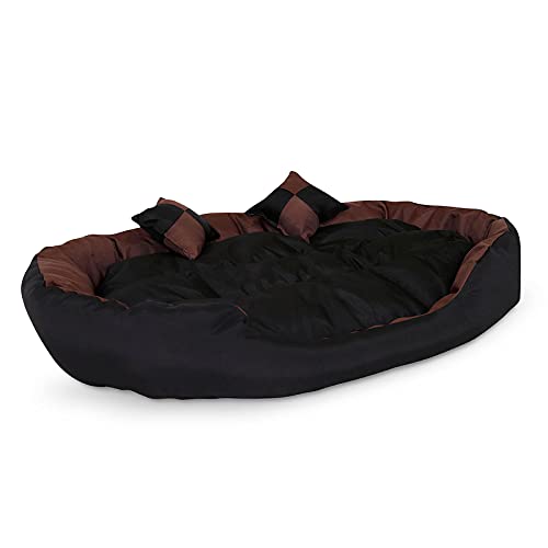 lionto Cama para perros 4 en 1 cojín para perros cesta para perros con cojín reversible (M) 85x70 cm negro/marrón