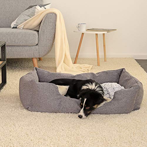 lionto Cama para perros con cojín reversible tela mezcla cómodo sofá (L) 110x80 cm Gris