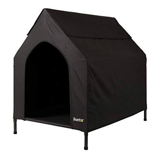 lionto Cama para Perros Cubierta Cama elevada con Techo para Perros Negro (L) 130 x 85 x 113 cm