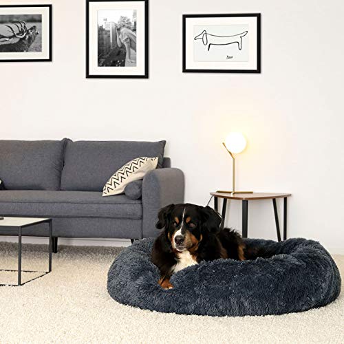 lionto Cama perros redonda cojín gatos sofá para perros donut (4XL) Ø 120 cm Gris oscuro