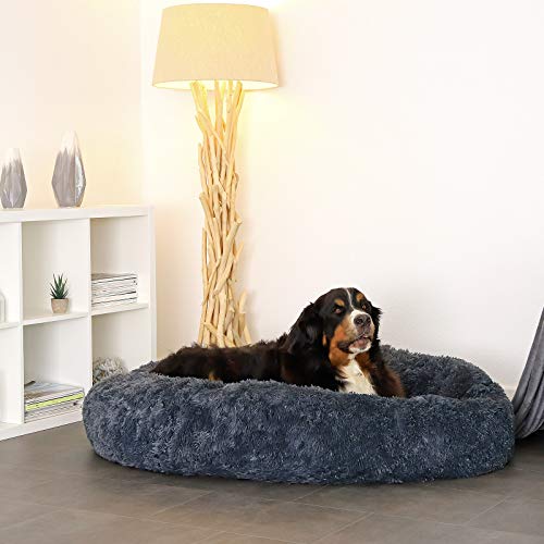 lionto Cama perros redonda cojín gatos sofá para perros donut (4XL) Ø 120 cm Gris oscuro