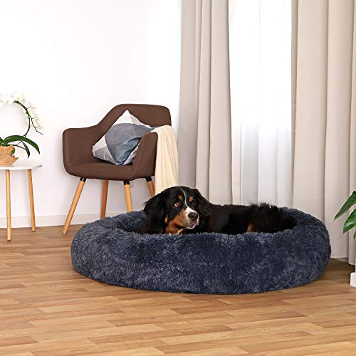 lionto Cama perros redonda cojín gatos sofá para perros donut (4XL) Ø 120 cm Gris oscuro