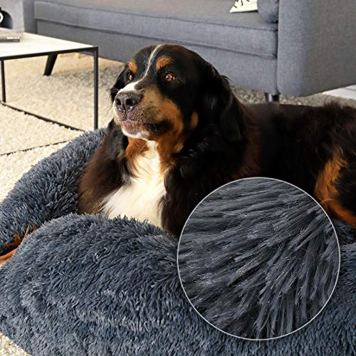 lionto Cama perros redonda cojín gatos sofá para perros donut (4XL) Ø 120 cm Gris oscuro