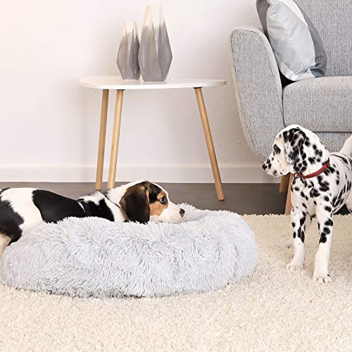 lionto Cama perros redonda cojín gatos sofá para perros donut (L) Ø 60 cm Gris claro