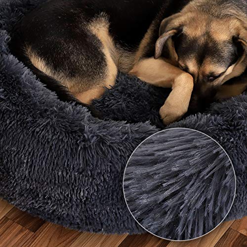 lionto Cama perros redonda cojín gatos sofá para perros donut (XL) Ø 70 cm Gris oscuro