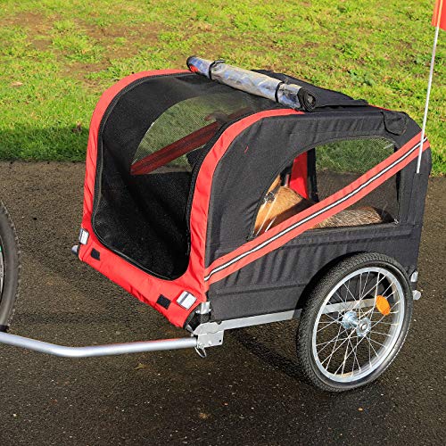 lionto Remolque de bicicleta para perros con enganche de remolque y cinturones de seguridad remolque para perros rojo/negro