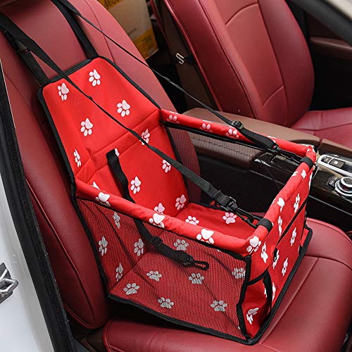 Litthing Asiento del Coche para Mascotas Asiento de Transporte para Perro Gato Plegable Viaje Bolsas Portable Mascotas Cubierta Asiento Vehículo Perro para Viaje (Rojo)