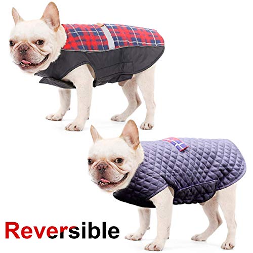 LIVACASA Outlet Chaqueta Perro Mediano Abrigo Perros Chalecos Caliente A Prueba de Agua Ropa para Mascotas Reversible Agujero de CorreasRojo Talla XL