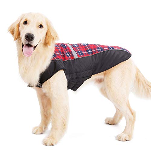 LIVACASA Outlet Chaqueta Perro Mediano Abrigo Perros Chalecos Caliente A Prueba de Agua Ropa para Mascotas Reversible Agujero de CorreasRojo Talla XL