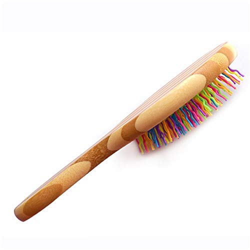 Liyue-comb Madera de bambú Colorido Arco Iris Peine Curvo En Forma de Onda Peine Peluquería Canina Nudo Abierto Belleza Limpia Mango de Madera Masaje Piel Artículos for Mascotas