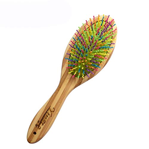 Liyue-comb Madera de bambú Colorido Arco Iris Peine Curvo En Forma de Onda Peine Peluquería Canina Nudo Abierto Belleza Limpia Mango de Madera Masaje Piel Artículos for Mascotas