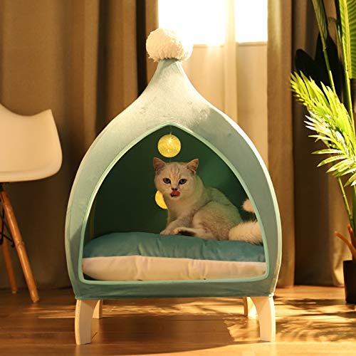 LLA Camas para Perros Sofá Criadero Villa Mascota, Gato Perros Cama De Madera con Soporte Carpa Colchoneta Suave, Ideal para El Amigo, Prueba De Humedad, 6 Colores